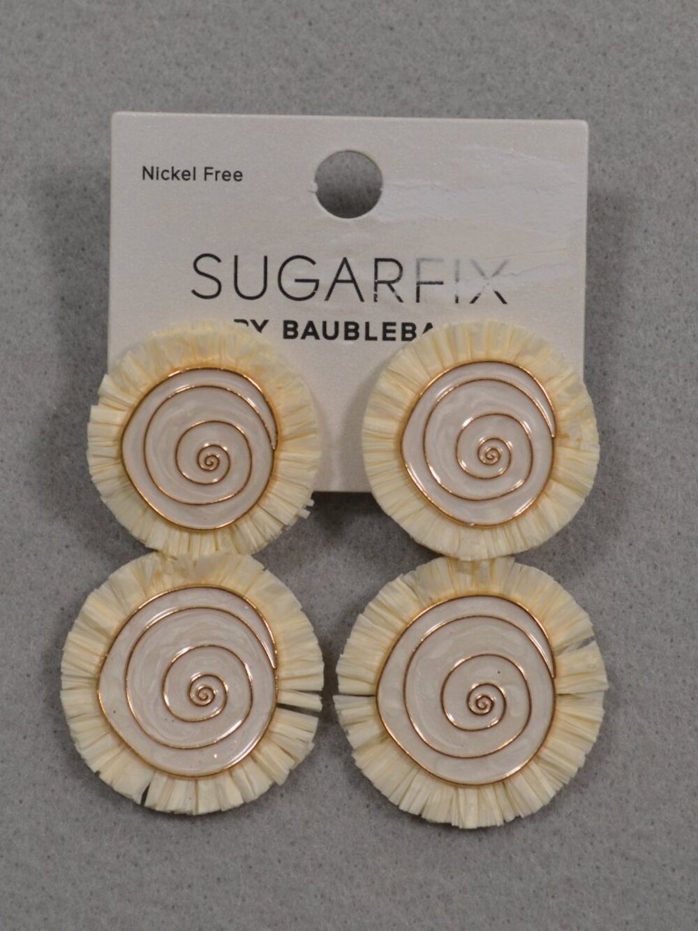 NWT SUGARFIX BaubleBar Cream Raffia Spiral Statement Drop Earrings
